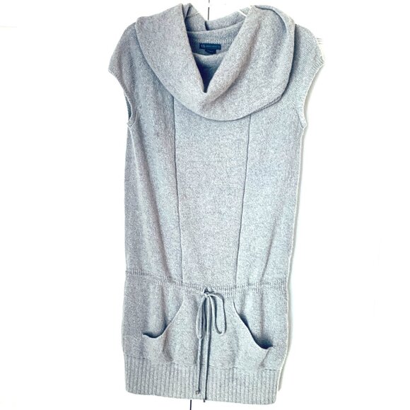 AX ARMANI EXCHANGE Designer Dress Tunic Grey Silver Thread Short Cap Sleeve Sz L - Picture 4 of 9